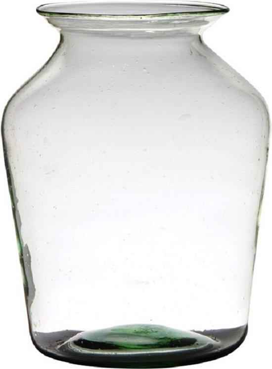 Transparante luxe grote stijlvolle vaas/vazen van gerecycled glas 36 x 24 cm - Bloemen/boeketten vaas voor binnen gebruik