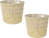 Set de 2x pot de fleurs/pot de fleurs en jute/jonc de mer diamètre 30 cm et hauteur 26 cm beige crème - Avec intérieur en plastique