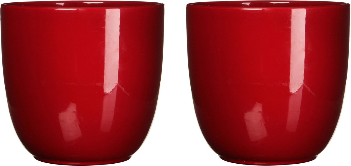 Mica Decorations Plantenpot - 2x stuks - donkerrood - glans - keramiek - D31 x H28,5 cm - bloempot