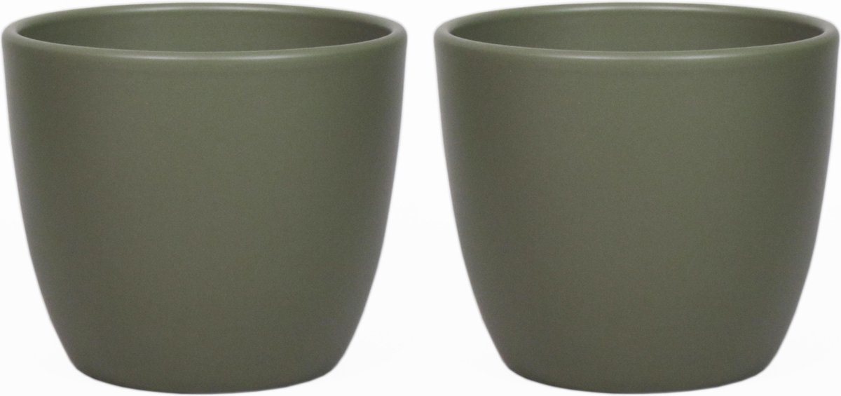 Floran Plantenpot - 3x - dennengroen - mat - keramiek - 25 x 22 cm - plantenpotten binnen
