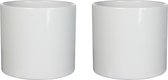 Mica Decorations Bloempot - 2x stuks - wit glans - H17.5 x D19.5 cm - keramiek - voor kamerplant - plantenpotten