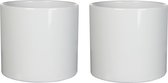 2x pots de fleurs en céramique blanche brillante pour plante d'intérieur H26 x P28 cm - Pots de plantes Mica Decorations