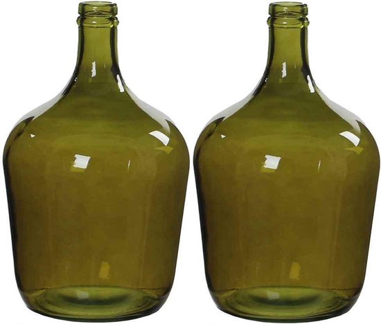 2x stuks fles vazen Diego 18 x 30 cm groen gerecycled glas - Home Deco vazen - Woonaccessoires
