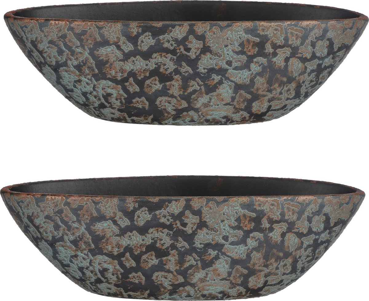 Mica Decorations Bloempot/schaal - Set van 2x stuks - keramiek - kamerplanten - koper - D48 x H15 cm