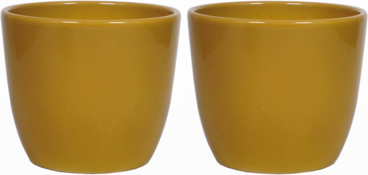 Floran Plantenpot - 3x stuks - okergeel - glans - keramiek - H10 x 11,5 cm - bloempot
