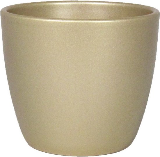 Gouden keramieken bloempot in de vorm van een omgekeerde kelk.