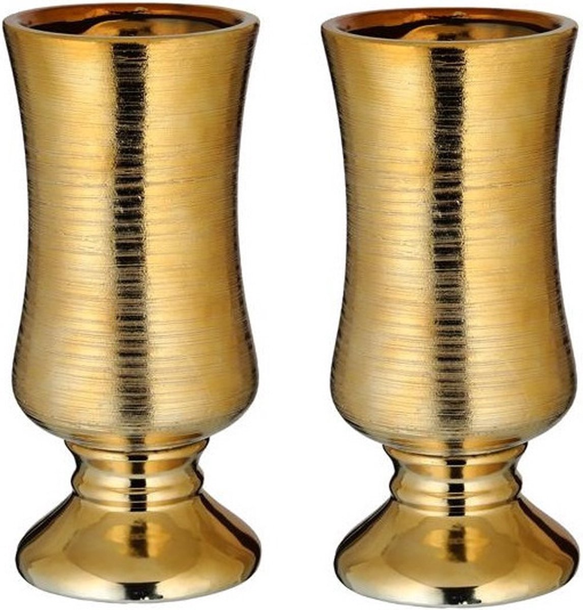 Set van 2x stuks bloemenvaas goud van keramiek 10,6 x 24,2 cm - Bloemen of takken vaas voor binnen - Kelkvaas