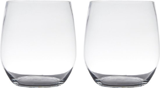 Set van 2x stuks transparante home-basics vaas/vazen van glas 12 x 9 cm - Bloemen/takken/boeketten vaas voor binnen gebruik