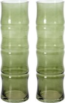 2x stuks lichtgroene glazen bamboe vaas/vazen 9 x 31 cm - Vazen van glas