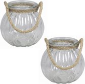 Set de 2x vase / vases rond en verre 2 litres avec anse / anse en corde 14,5 x 14,5 cm - 2000 ml - Vases à fleurs en verre