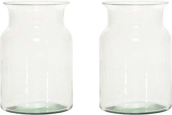 Set van 2x stuks glazen ronde bloemenvazen 19 x 12 cm - Transparant - Vazen/vaas - Boeketvazen