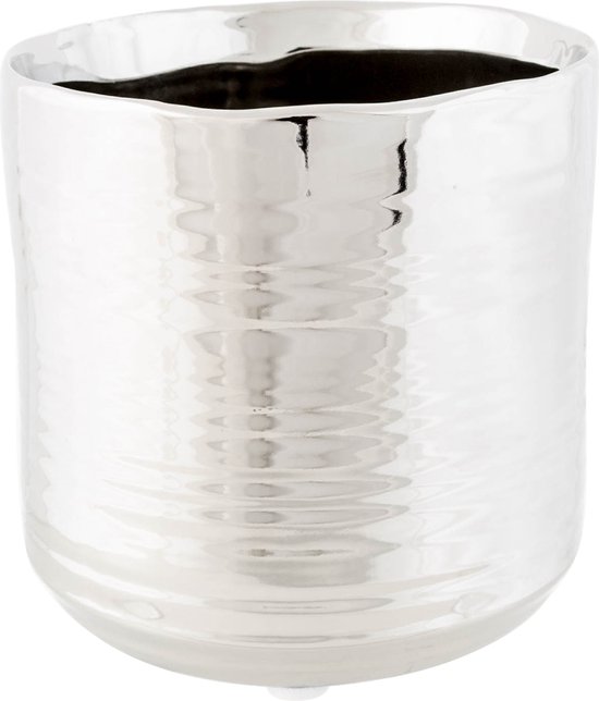 1x Pots de fleurs / pots de fleurs ronds argent Cerchio 11 cm en céramique - Pot de fleurs / pot de fleurs argent métallique - Accessoires de maison la maison