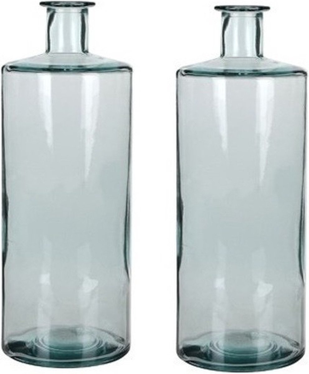Mica Decorations 2x Fles vaas Guan 15 x 40 cm transparant gerecycled glas - Home Deco vazen - Woonaccessoires