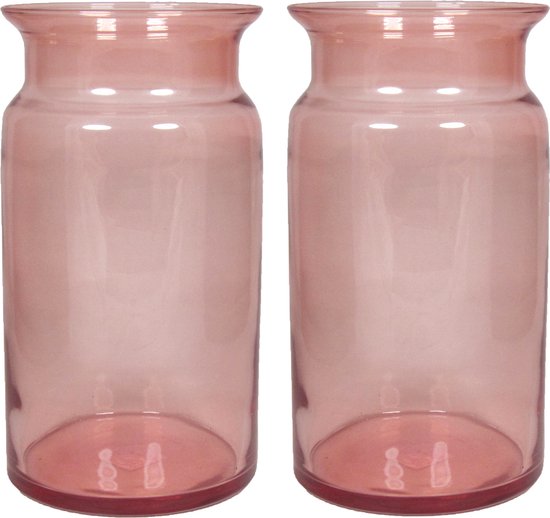 Glazen melkbus vaas/vazen oud roze 7 liter met smalle hals 16 x 29 cm - Bloemenvazen van glas