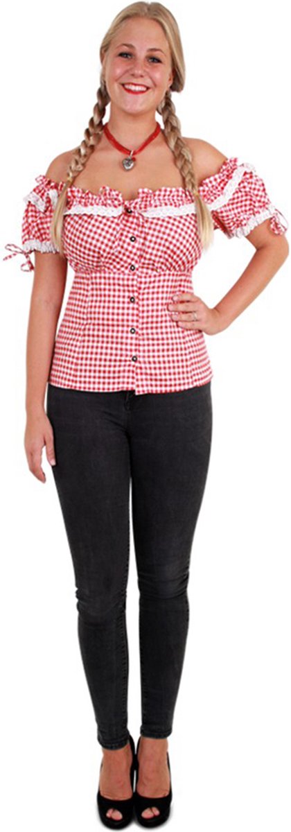 Tiroler blouse - Dames - Oktoberfest - rood - wit - Maat L