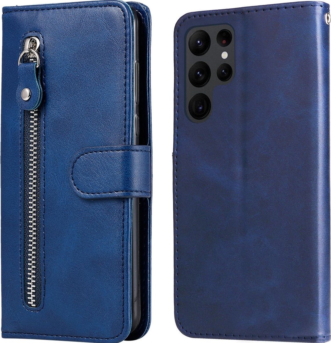 Mobigear Telefoonhoesje geschikt voor Samsung Galaxy S23 Ultra Hoesje | Mobigear Zipper Bookcase Portemonnee | Pasjeshouder voor 3 Pasjes | Telefoonhoesje voor Pinpas / OV Kaart / Rijbewijs - Blauw