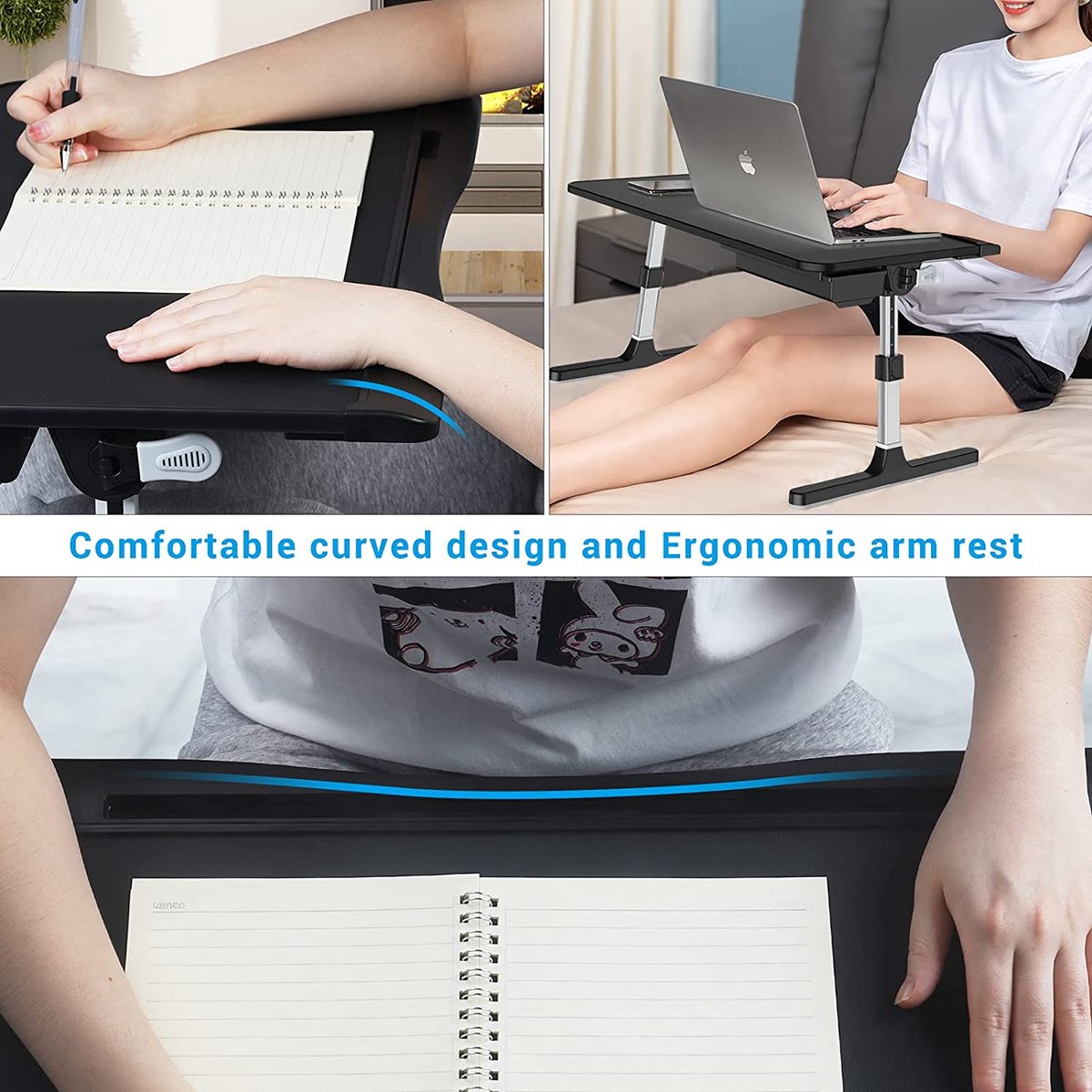 HENGMEI Laptoptafel voor bed, laptop, bedtafel, opvouwbaar met in