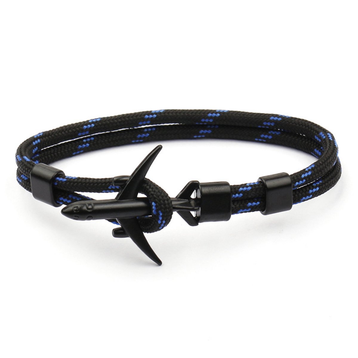 Kungu - Blauw & Zwart - Vliegtuig - Luxe rope armband voor heren en dames - Outdoor Milano line - Cadeau - Geschenk - Voor Man - Vrouw - Armbandje - Jewellery