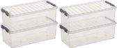 5x Sunware Q-Line boîte de rangement / boîte de rangement 9,5 litres 48,5 x 19 x 14,7 cm plastique - Boîte de rangement oblongue / étroite - Boîte de rangement plastique transparent / argent