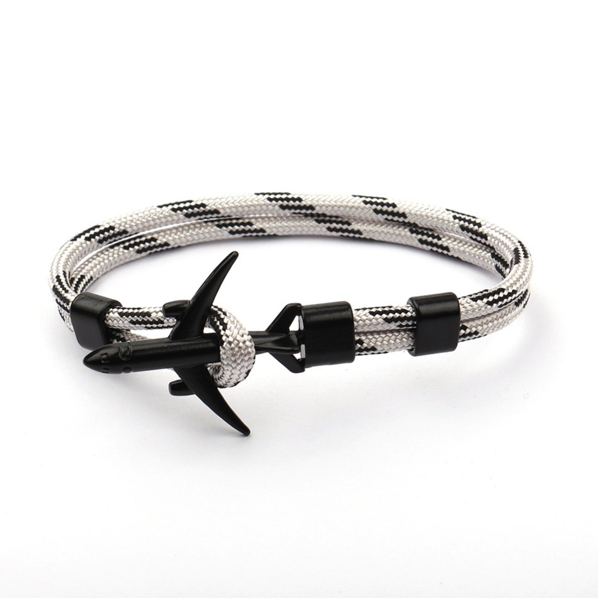 Grijs - Zwart - Vliegtuig- Luxe rope armband voor heren en dames - Outdoor Milano line - Cadeau - Geschenk - Voor Man - Vrouw - Armbandje - Jewellery