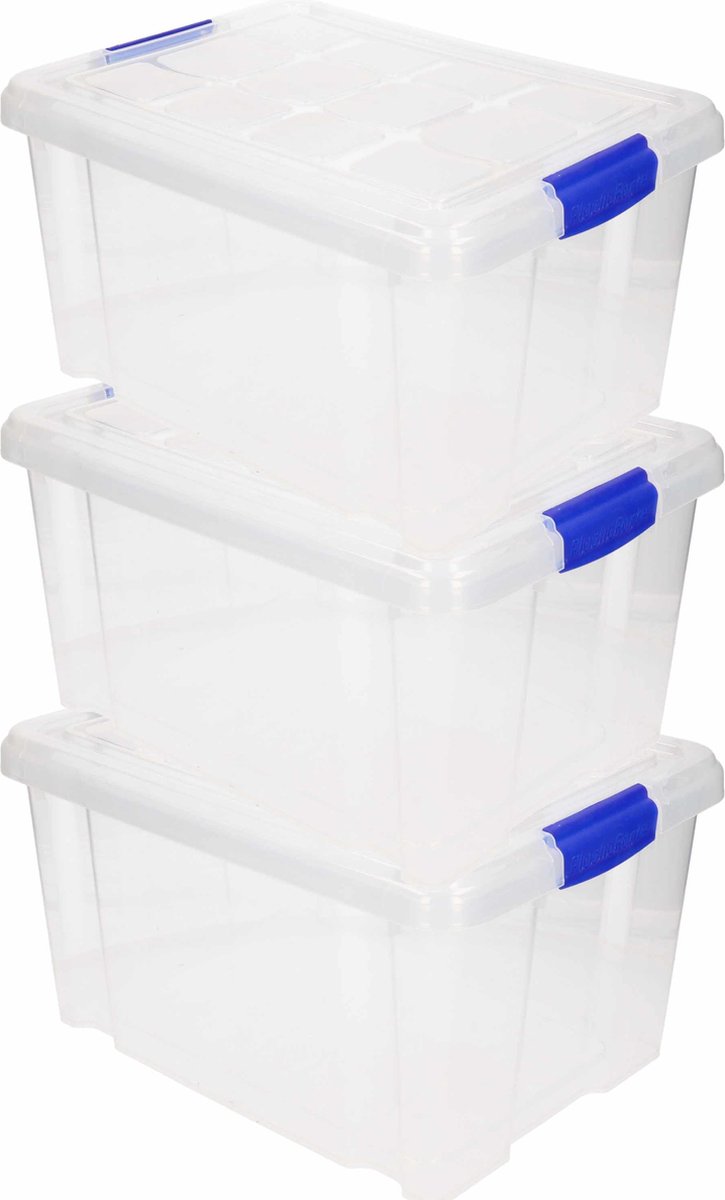 PlasticForte Opbergbak met deksel - 3x - 5 liter - transparant - 29 x 19 x 14 cm - opslagbak