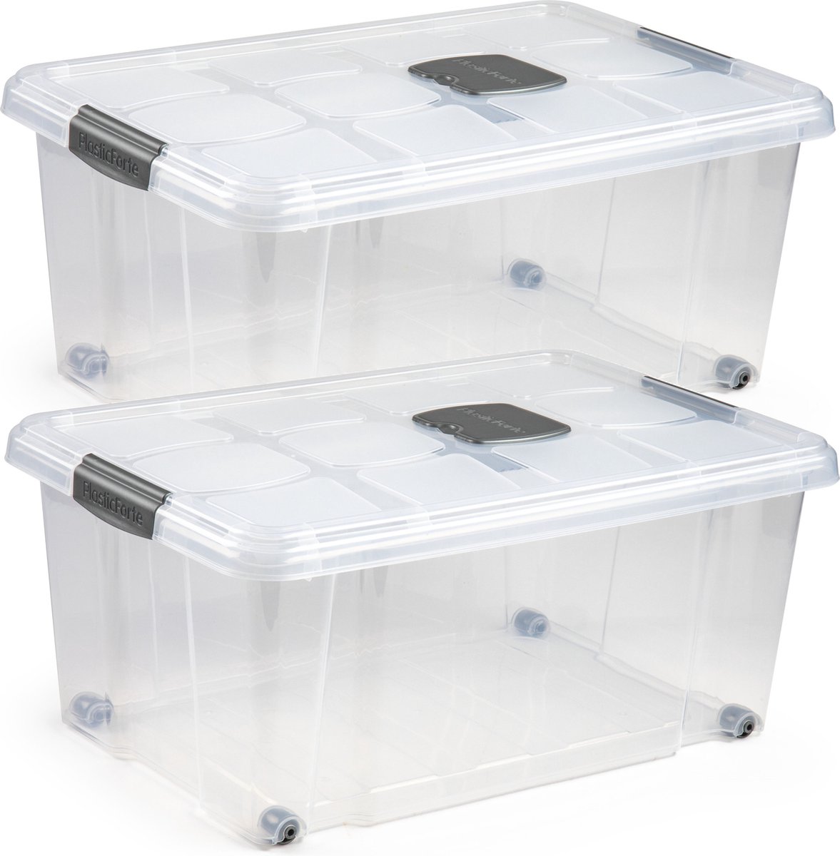 3x stuks Opslagbakken/organizers met deksel 36 liter 59 x 40 x 25 cm transparant - Opbergbakken