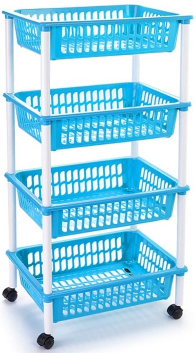 Lichtblauwe opberg trolley/roltafel met 4 manden 40 x 50 x 85 cm - Etagewagentje/karretje met opbergkratten