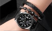 Ensemble montre/bracelet Fiory | Keller & Weber| 1 montre bracelet noir| 1 bracelet cuir tressé noir | 1 bracelet de perles |