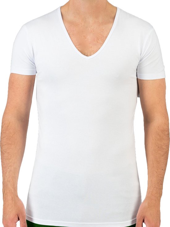 Beeren T-shirt diepe V-hals - 1-pack - Wit - 100% katoen - XXL
