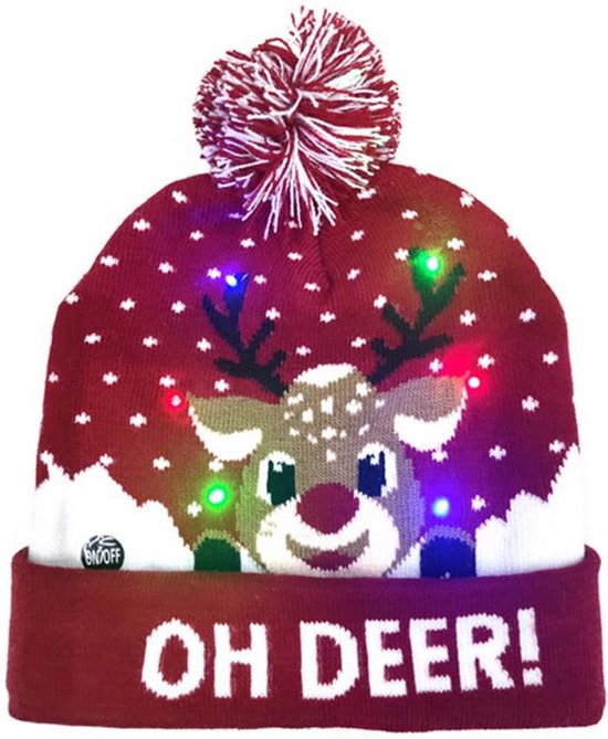 Winkrs | Kerstmuts "Oh deer" met LED lampjes - Muts met gekleurde lampjes en grappig design met Rendier