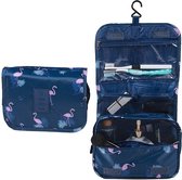 Fako Fashion® - Reis Toilettas Met Ophang Haak - Travel Bag - Organizer Voor Toiletartikelen - Reisartikelen - Travel Bag - Ophangbare Toilettas - Flamingo Donkerblauw