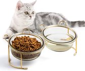 Bac à litière avec nourriture pour chat standard, gamelle antidérapante pour chat avec protection à 15° contre l'inclinaison du cou pour éviter les vomissements bac à litière pour chat, chat en verre surélevé - 2 bacs à litière