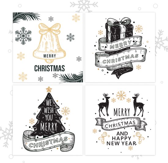 Giftmas Kerstkaarten - Wenskaarten - 52 Stuks - Met Enveloppen en Stickers - 10x10cm