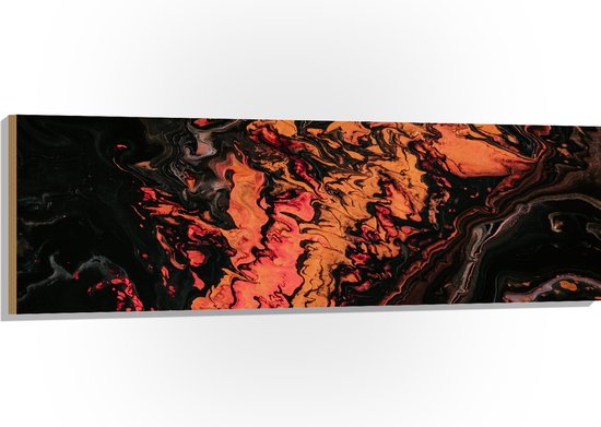 WallClassics - Hout - Rood/oranje/Zwarte Verf - 150x50 cm - 12 mm dik - Foto op Hout (Met Ophangsysteem)