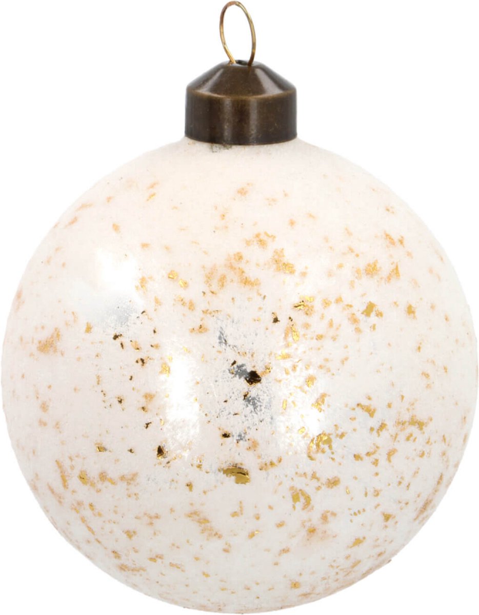 Oneiro's luxe Luxe glazen kerstbal wit met gouden afwerking 8cm - kerstbal - luxe verpakking – kerstcollectie – kerstdecoratie – kerstboomhanger – kerstversiering
