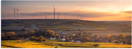 WallClassics - Poster (Mat) - Windmolens aan Rand van Dorp - 90x30 cm Foto op Posterpapier met een Matte look