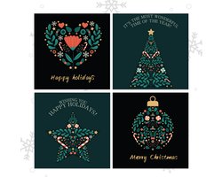Giftmas Kerstkaarten - Wenskaarten - 52 Stuks - Met Enveloppen en Stickers - Nieuwjaarskaarten - 10x10cm
