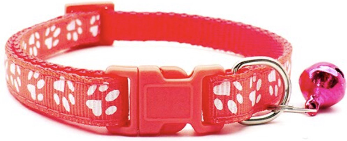 Bijoux by Ive - Oud Roze poezen / katten halsbandje met pootjes en belletje