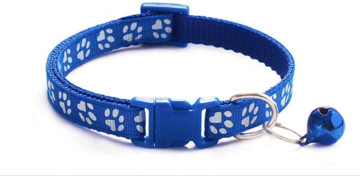 Bijoux by Ive - Blauw poezen / katten halsbandje met pootjes en belletje