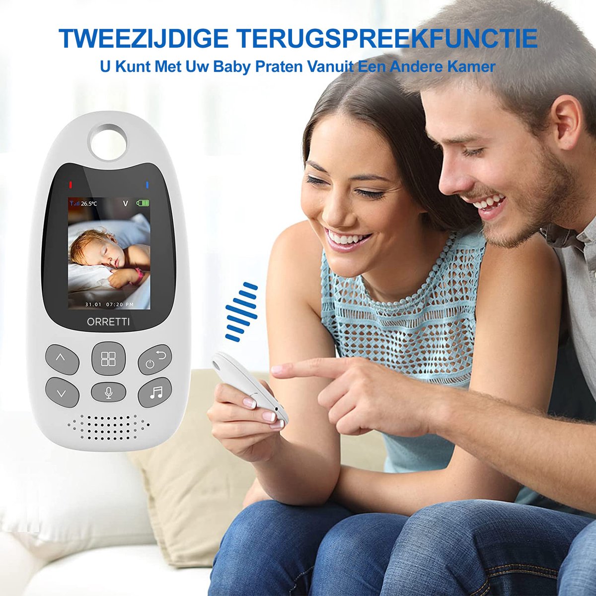 Afbeelding 3 van Orretti® Babyfoon met camera - Babyfoon met camera 2.0 inch babyfoon met camera, Babyfoon video en audio met nachtzicht en slaapliedjes - VOX-functie Intercomfunctie - Temperatuurbewaking