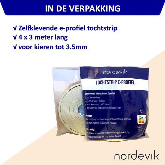 Coupe-vent 12 mètres - Auto-adhésif - Économie d'énergie - Pour Fenêtres et Portes - Calfeutrage en E Coupe-vent - Coupe-vent - Pare-vent - Mousse de haute qualité - Rendez votre maison plus durable - 4 x 9 mm