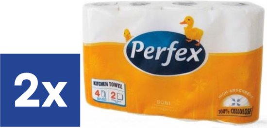Essuie-tout Perfex 2 plis, 2x 4 rouleaux, avec logo de canard jaune.
