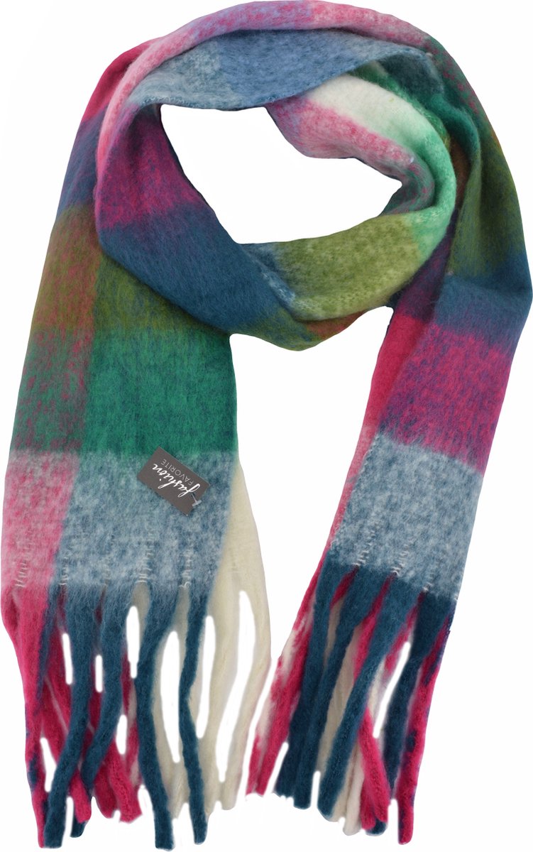Sjaal Geblokt - Blauw/Roze | Polyester | 210 x 38 cm | Fashion Favorite