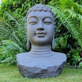 XL Boeddha Hoofd Tuinbeelden voor Buiten – Boeddhahoofd - Groot Donker Grijs Tuinbeeld - 60cm
