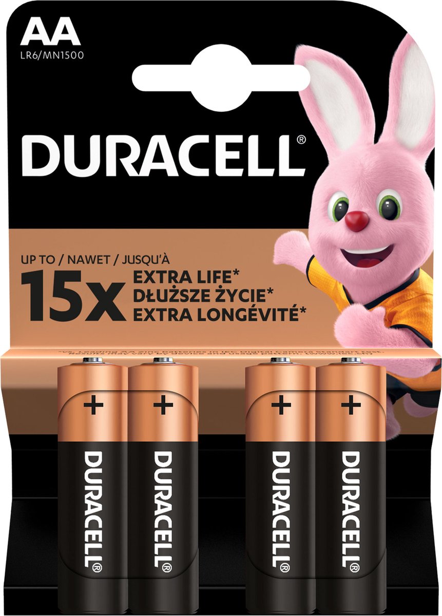 Duracell DRBLR6B4 Basic AA Batterijen - 1.5V Alkaline - 15x Extra Life - 4 stuks