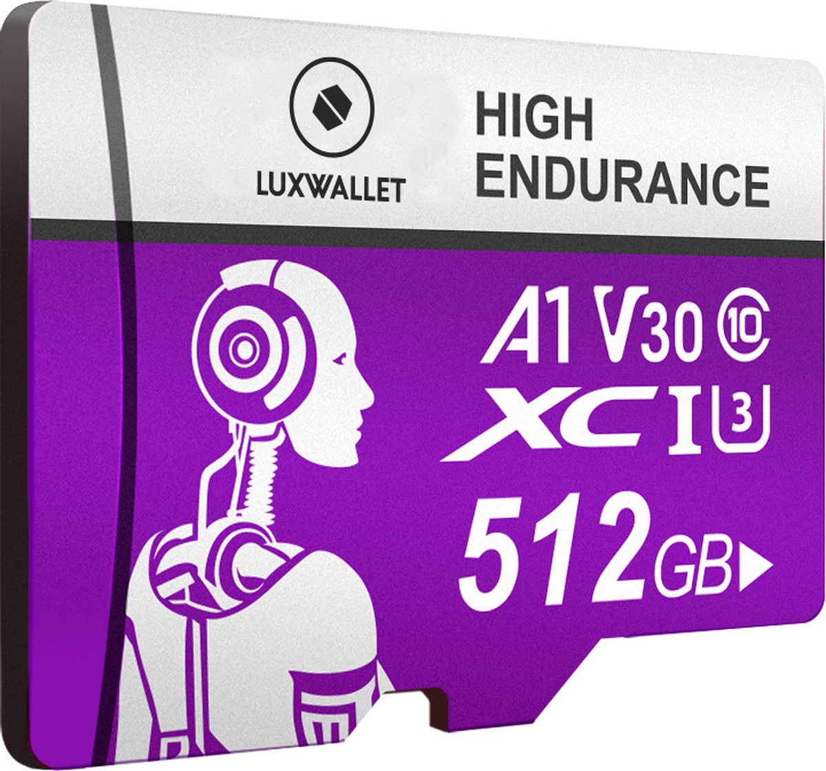 LUXWALLET® XC U3 - 512 GB Micro SD Kaart - TF Klasse 10 - High Endurance - Snelle Gegevensoverdracht - Paars thumbnail 2
