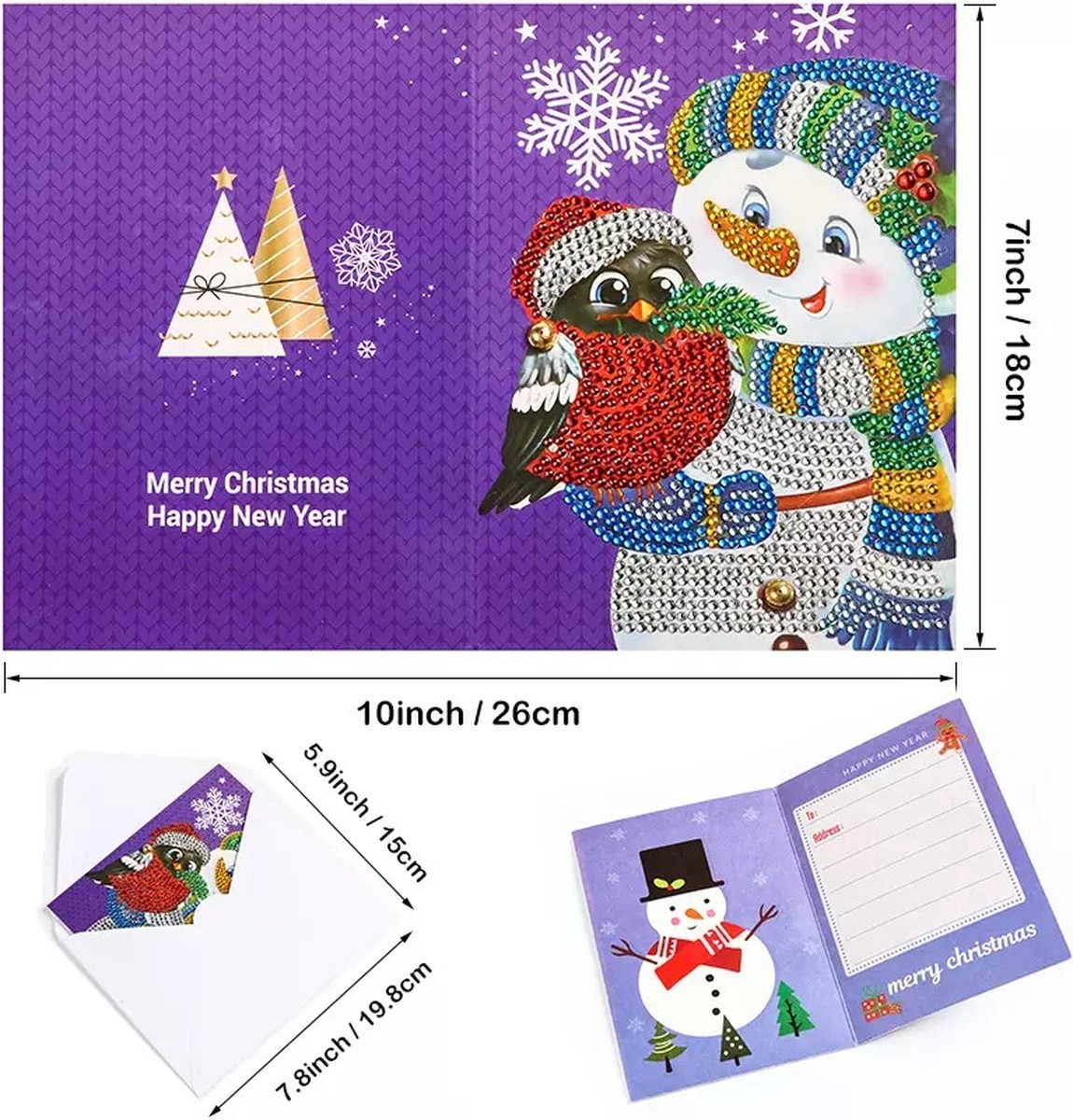 Huntex Diamond Painting Kerstkaarten - 8 Stuks 13x18cm - Complete Set — afbeelding 6