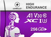 LUXWALLET® XC U3 - 256 GB Micro SD Kaart - TF Klasse 10 - High Endurance - Snelle Gegevensoverdracht - Paars