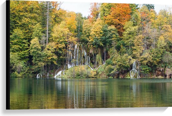 WallClassics - Toile - Petites Chutes d'eau à travers les Arbres - 90x60 cm Photo sur toile (Décoration murale sur toile)