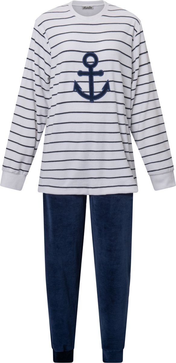 Lunatex dames pyjama velours - Anker - wit Wit, anker